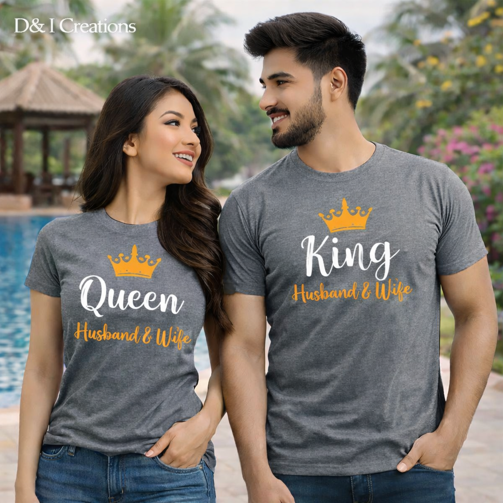 King Queen Couple T-Shirts Combo for Husband Wife