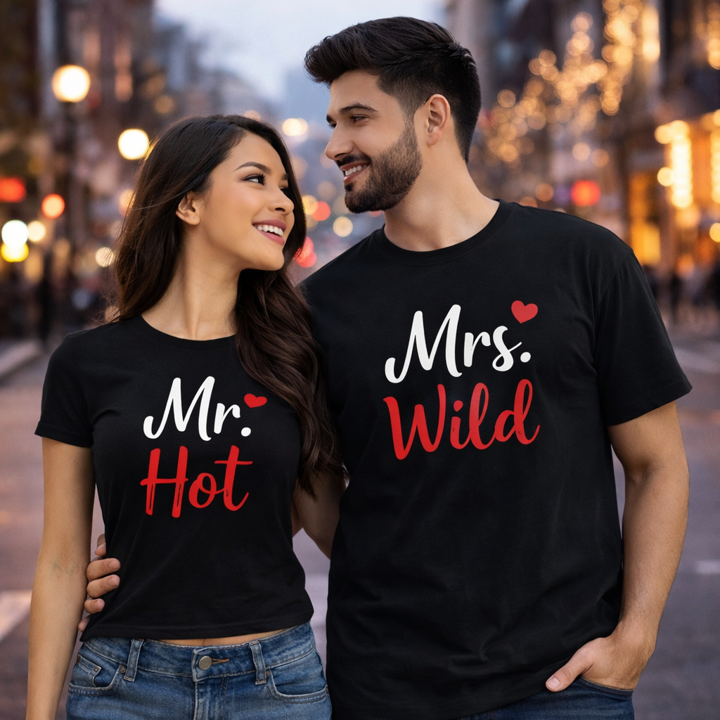 Mr Hot Mrs Wild Couple T-Shirts Combo Set