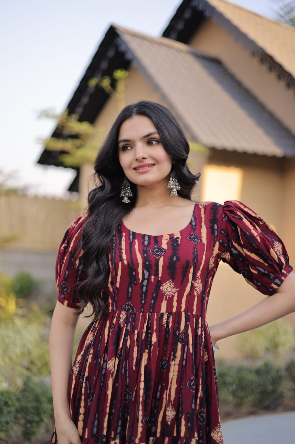 Printed Cotton Designer Kurti with Puff Sleeves