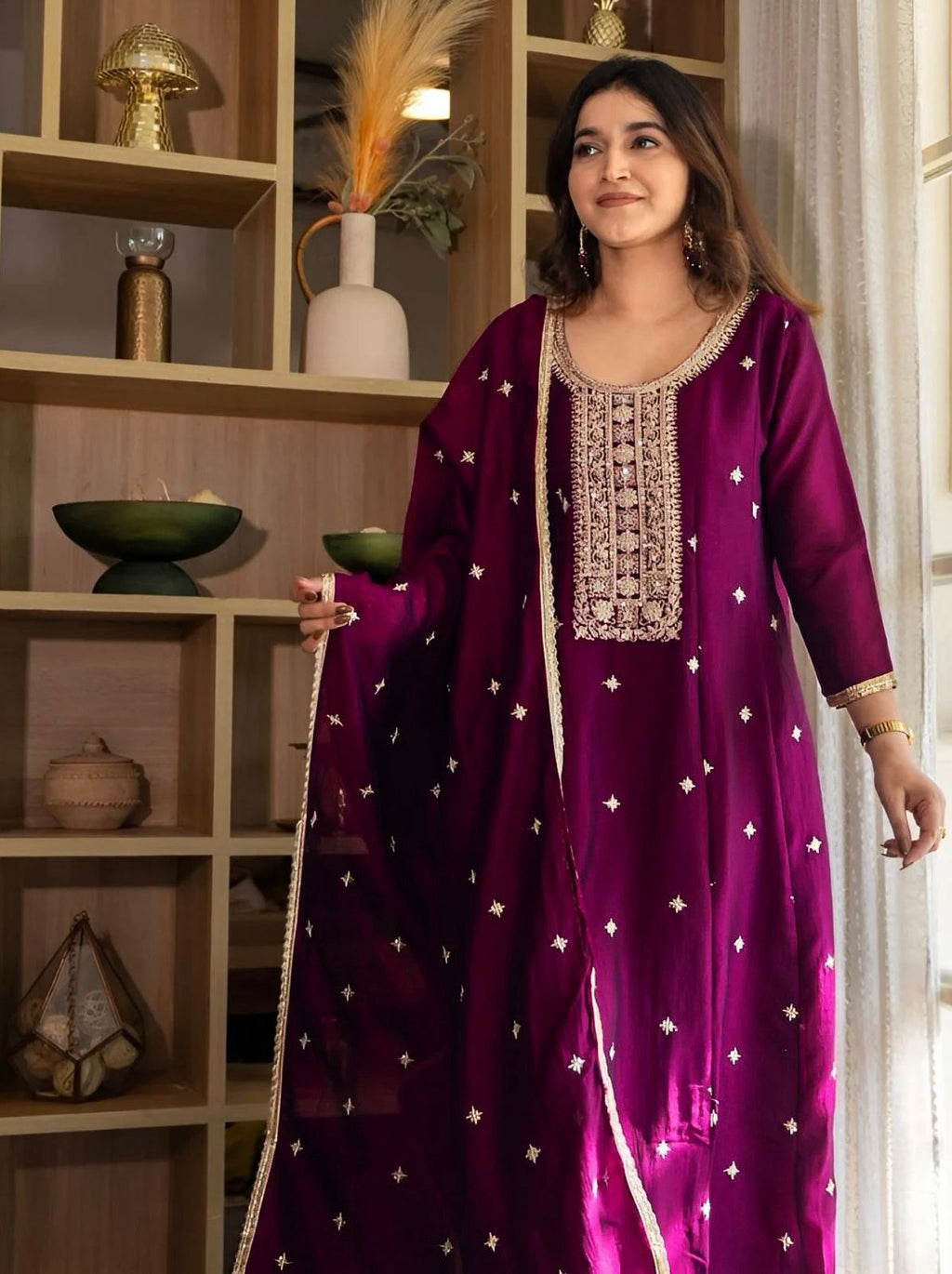 Anarkali Silk Kurta Set with Dupatta for Women