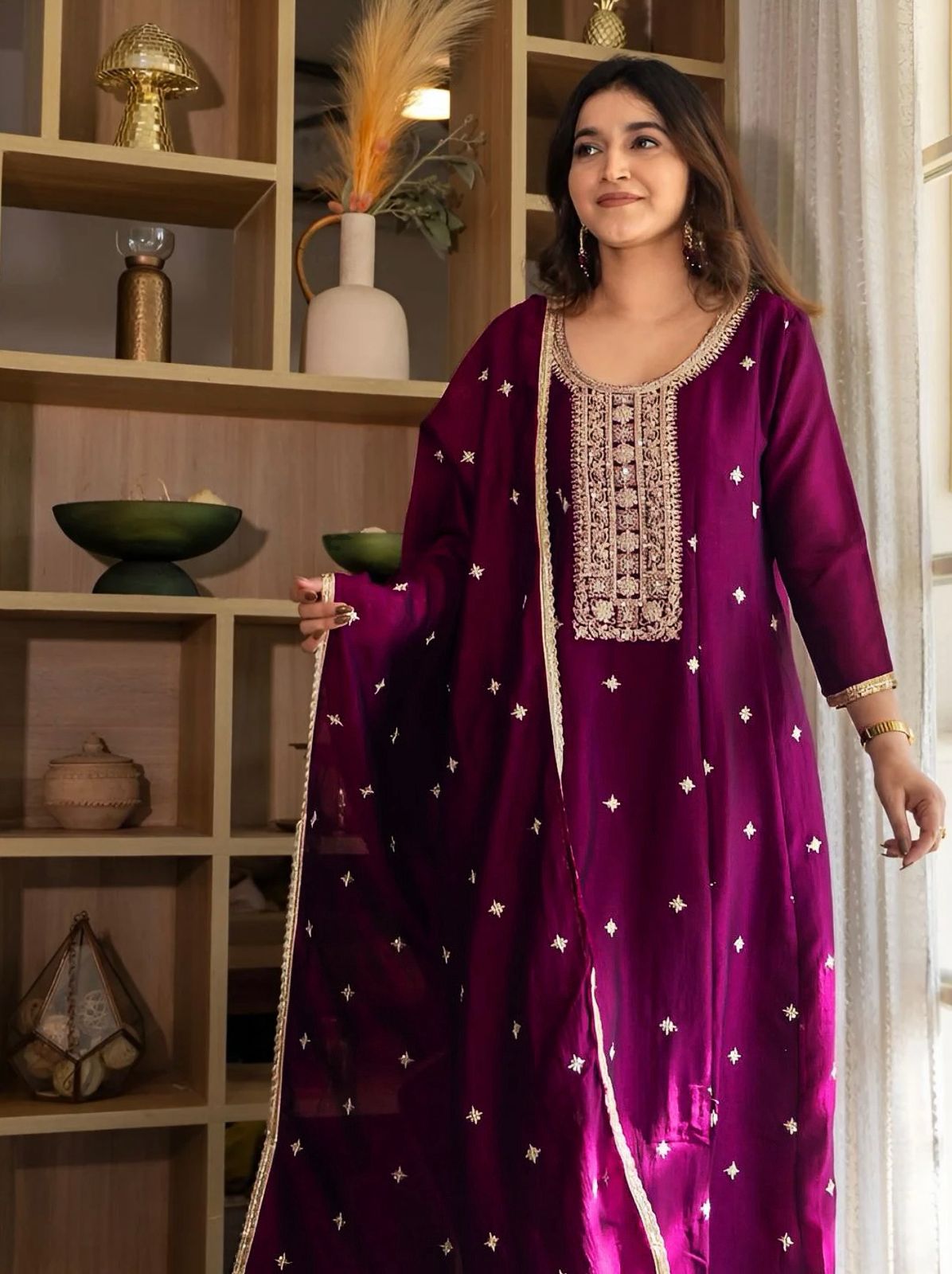 Anarkali Silk Kurta Set with Dupatta for Women